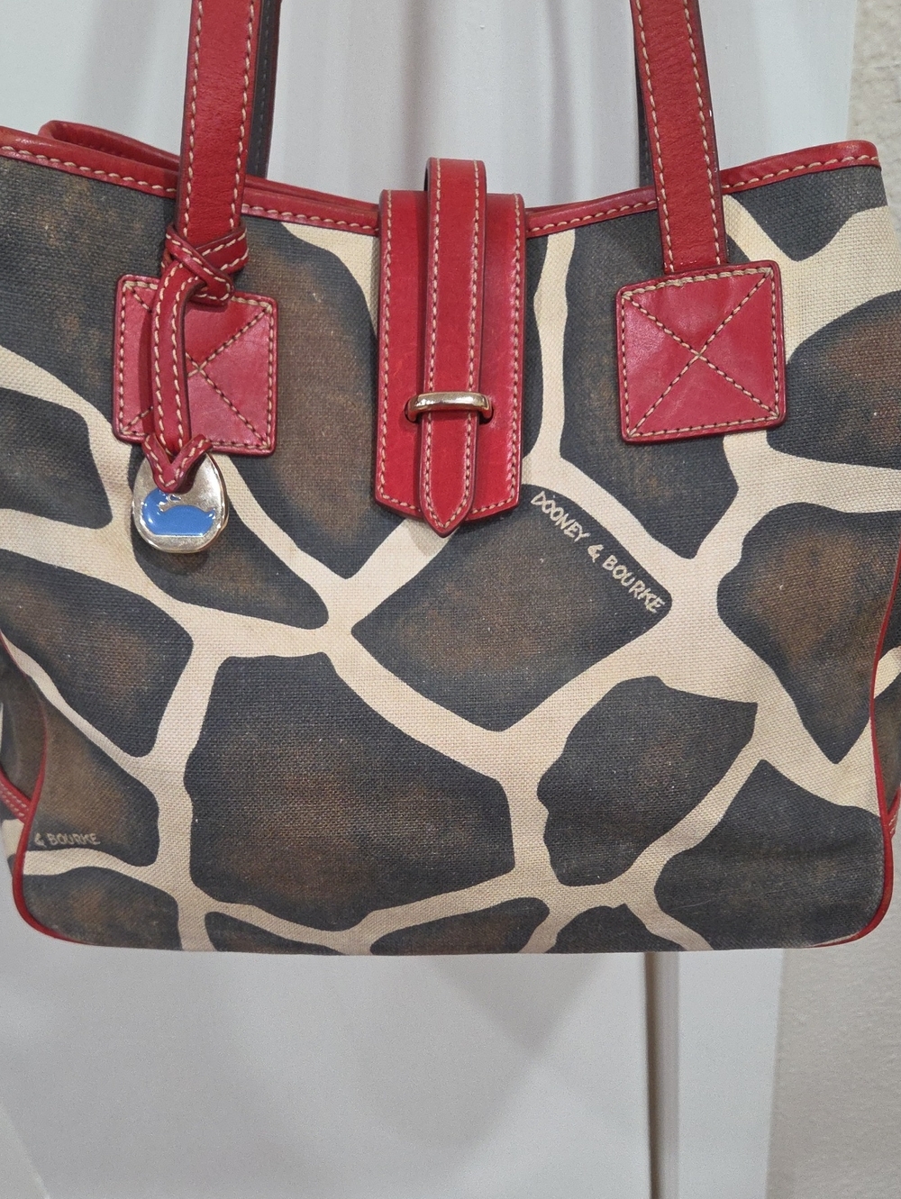 Dooney & Bourke Giraffe-Print Canvas Tote with Red Leather Trim